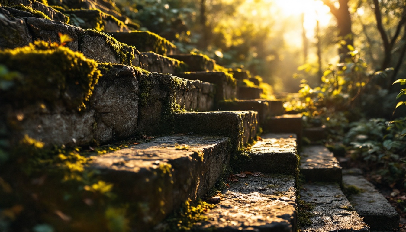 Stone steps rising in soft morning light