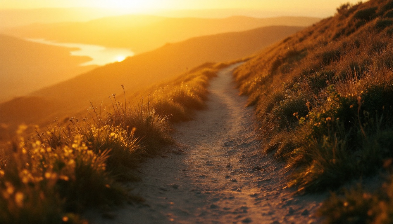 A path climbing toward the light at dawn