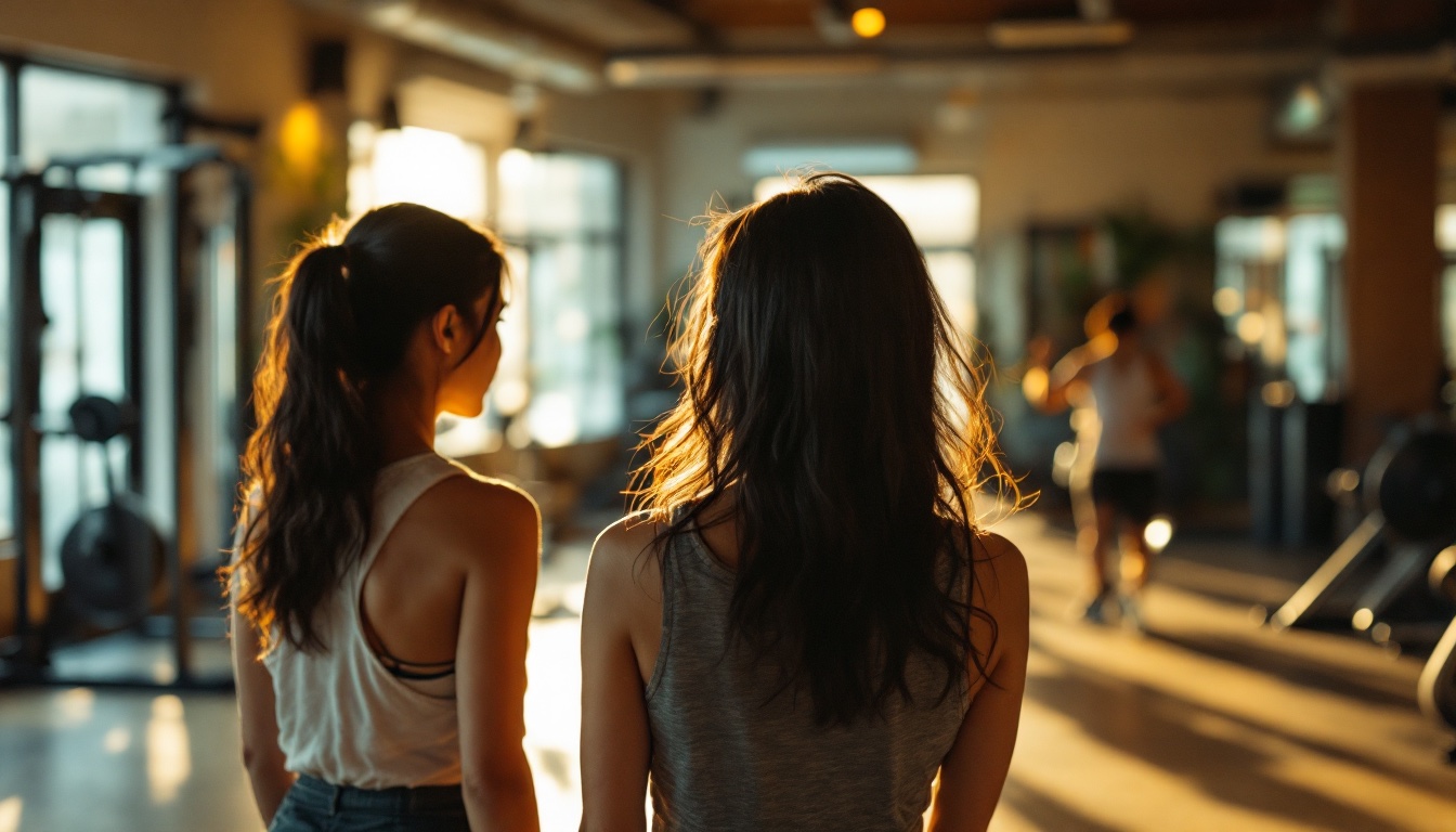 A coach and a member talking quietly at the side of a training floor in a Malaysian studio